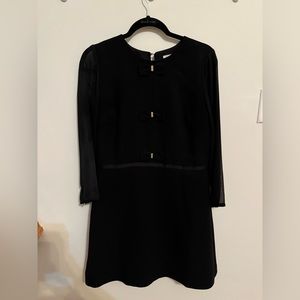 Maison Jules little black work dress size L 12 with bows and sheer long sleeves